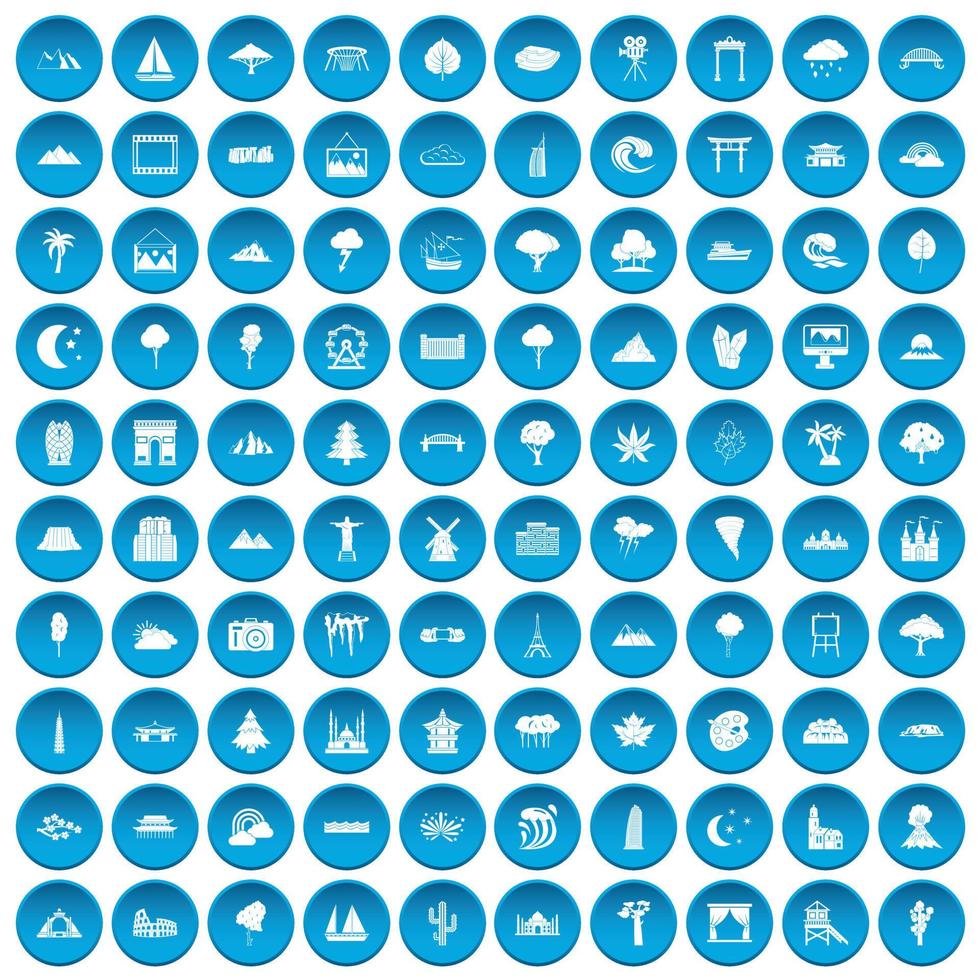 100 weergavepictogrammen blauw ingesteld vector