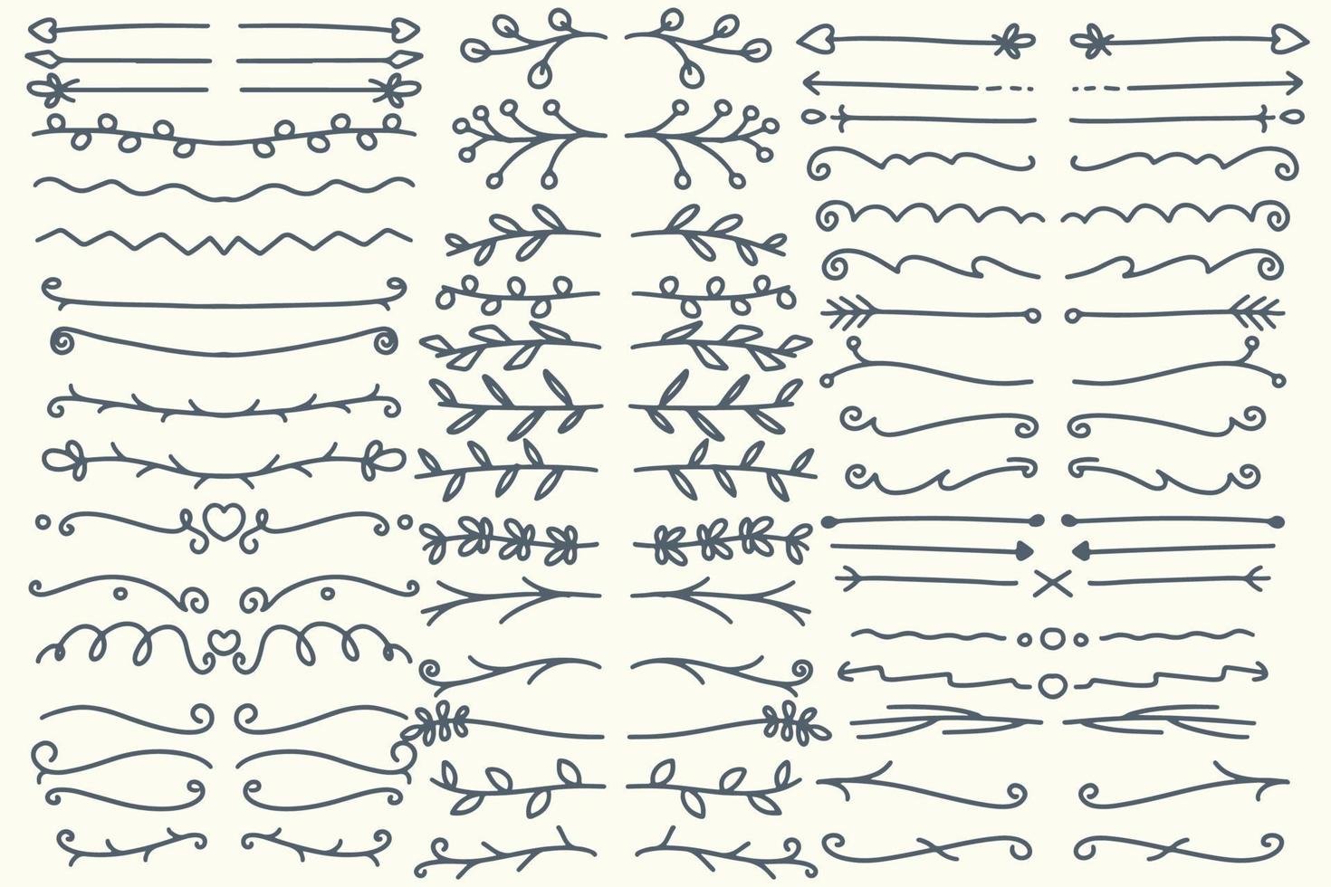 achtenveertig handgetekende vectorverdelers. lijnen, randen en lauweren set vector