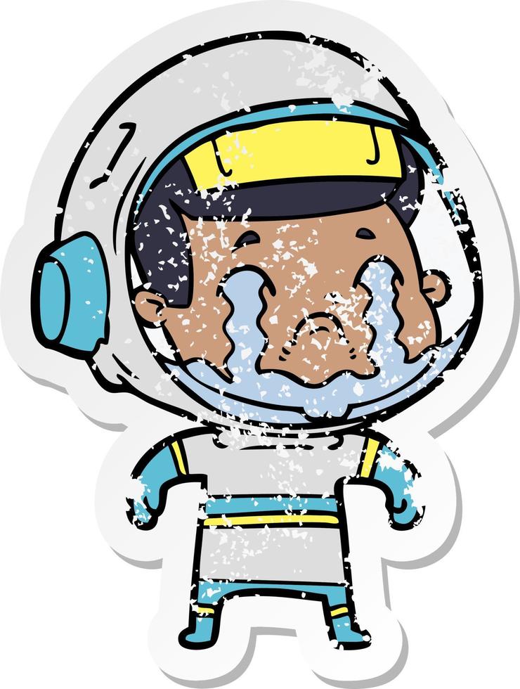 verontruste sticker van een cartoon huilende astronaut vector