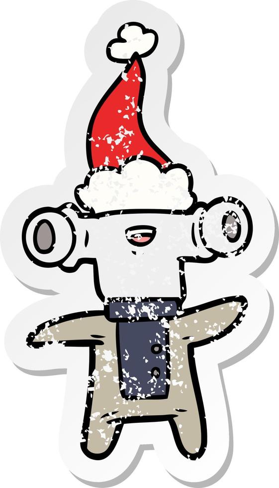 vriendelijke verontruste sticker cartoon van een alien met een kerstmuts vector