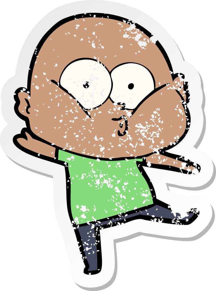 verontruste sticker van een cartoon kale man die staart vector