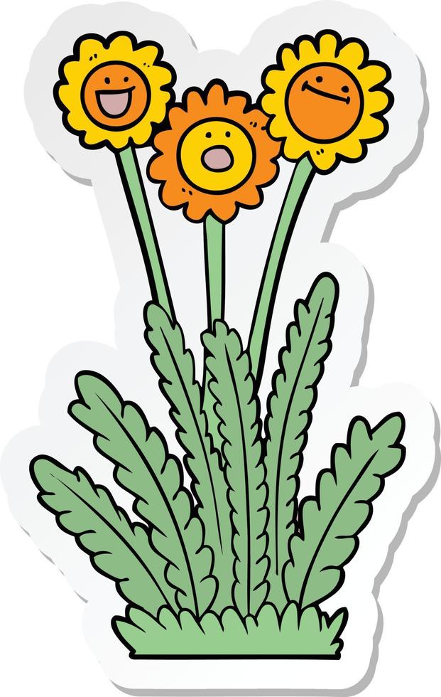 sticker van een cartoon blije bloemen vector