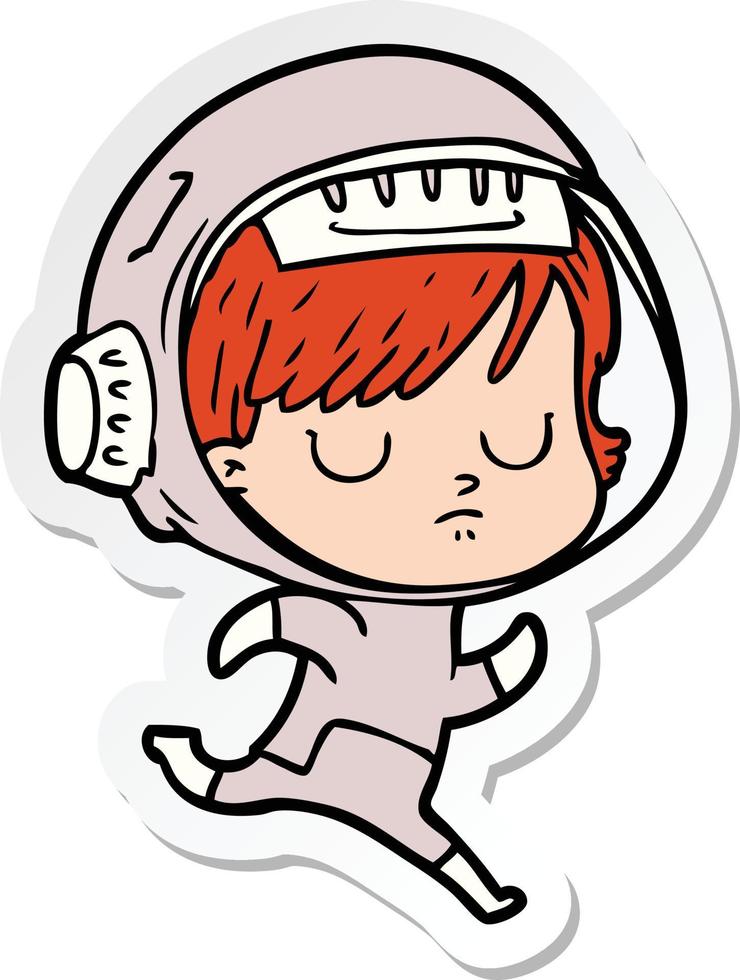 sticker van een cartoon-astronautvrouw vector