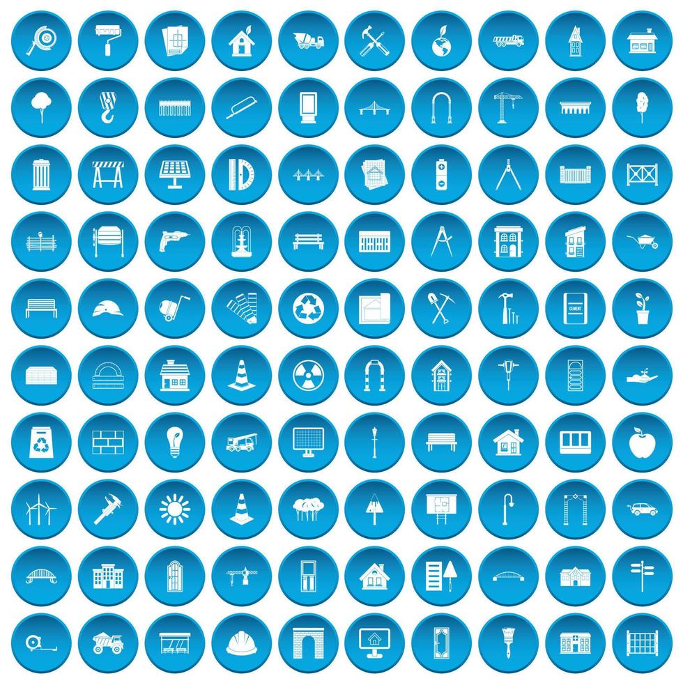 100 architectuur iconen set blauw vector