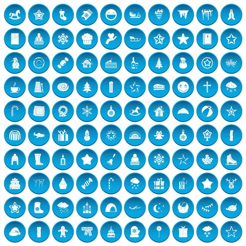 100 kerst iconen set blauw vector