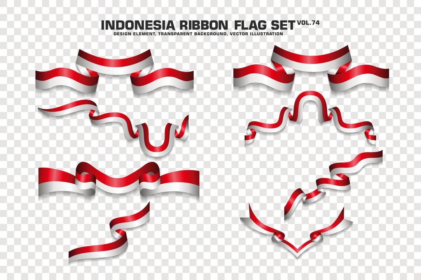 Indonesië lint vlaggen set, element ontwerp, 3D-stijl. vector illustratie