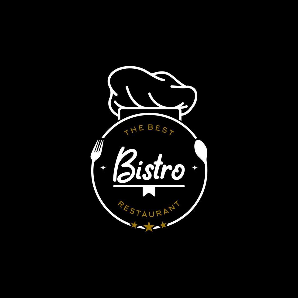 vintage retro lepel vork en koksmuts voor restaurant bar bistro label logo ontwerp vector