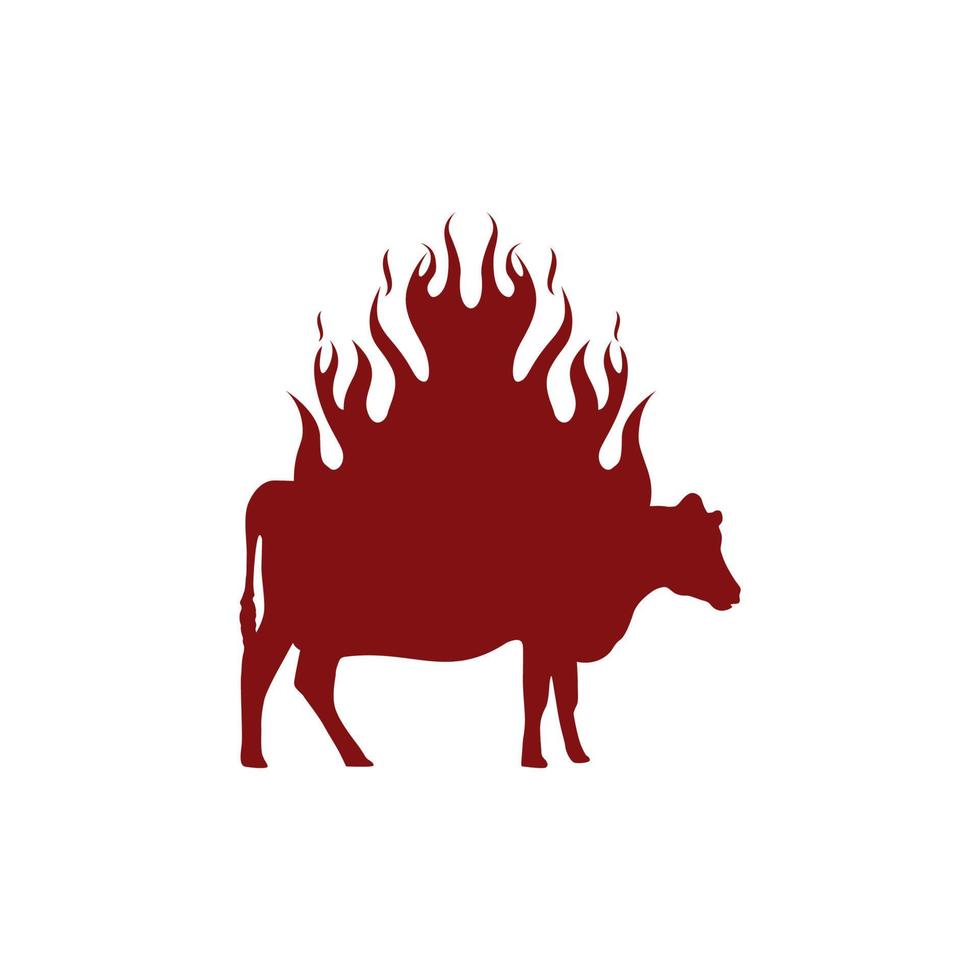 beef angus koe vuur vlam silhouet vintage bbq barbecue logo ontwerp inspiratie vector