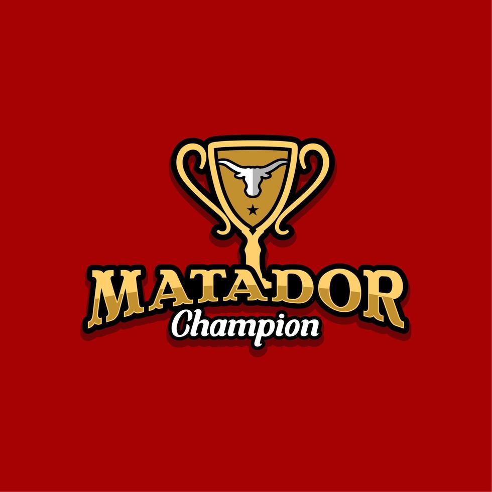 modern matador-logo met trofee en buffelkop voor winnaar van de matador-kampioen vector