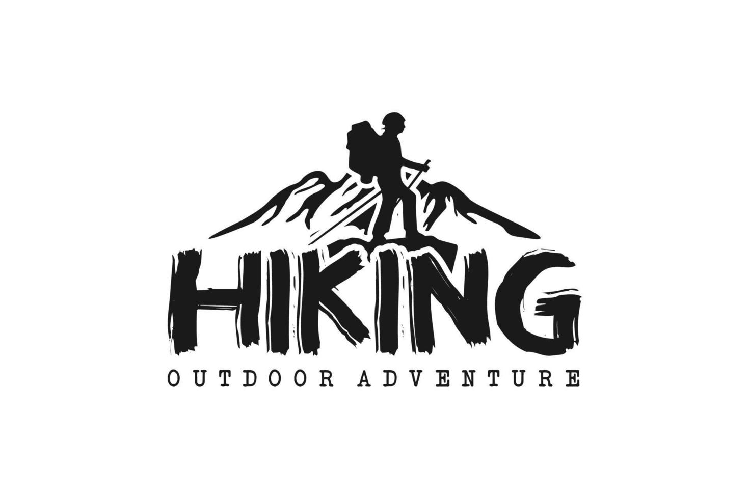 vectorillustratie wandelen typografie met wandelaar en berg silhouet voor outdoor avontuur logo of outdoor brand vector