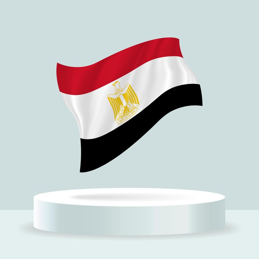 Egyptische vlag. 3D-weergave van de vlag weergegeven op de stand. wapperende vlag in moderne pastelkleuren. markeer tekenen, arcering en kleur op afzonderlijke lagen, netjes in groepen voor eenvoudige bewerking. vector