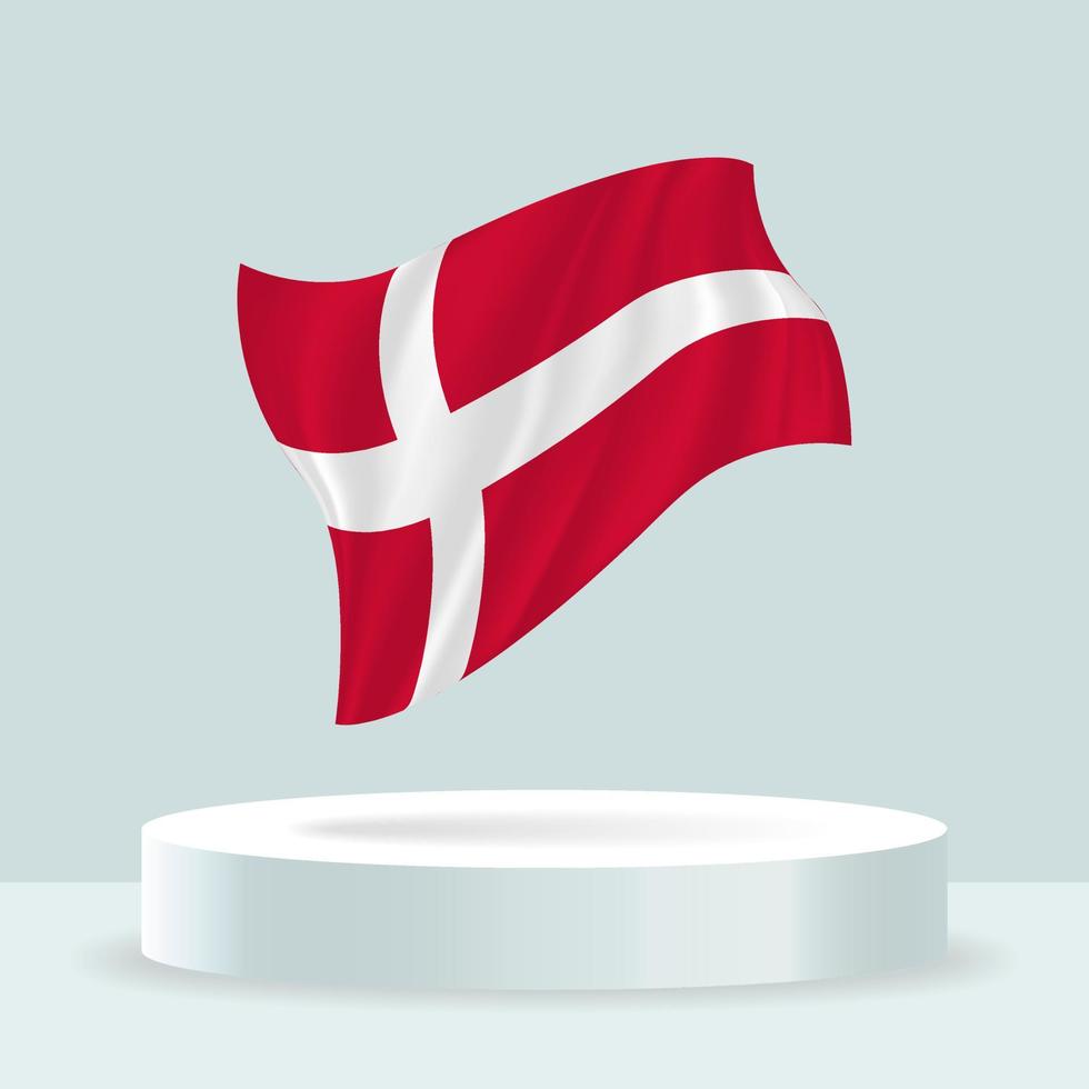 vlag van Denemarken. 3D-weergave van de vlag weergegeven op de stand. wapperende vlag in moderne pastelkleuren. markeer tekenen, arcering en kleur op afzonderlijke lagen, netjes in groepen voor eenvoudige bewerking. vector