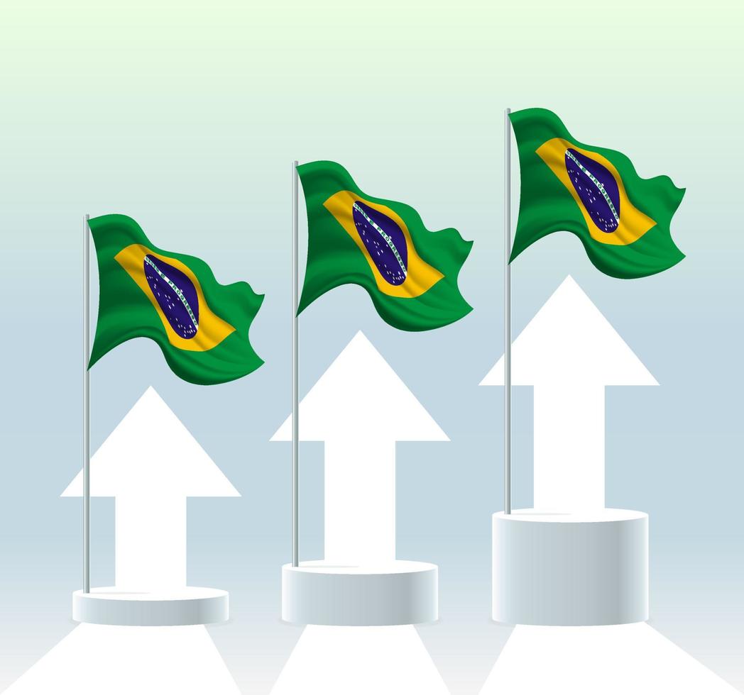 Braziliaanse vlag. de waarde van het land stijgt. wapperende vlaggenmast in moderne pastelkleuren. vlagtekening, arcering voor eenvoudige bewerking. vector