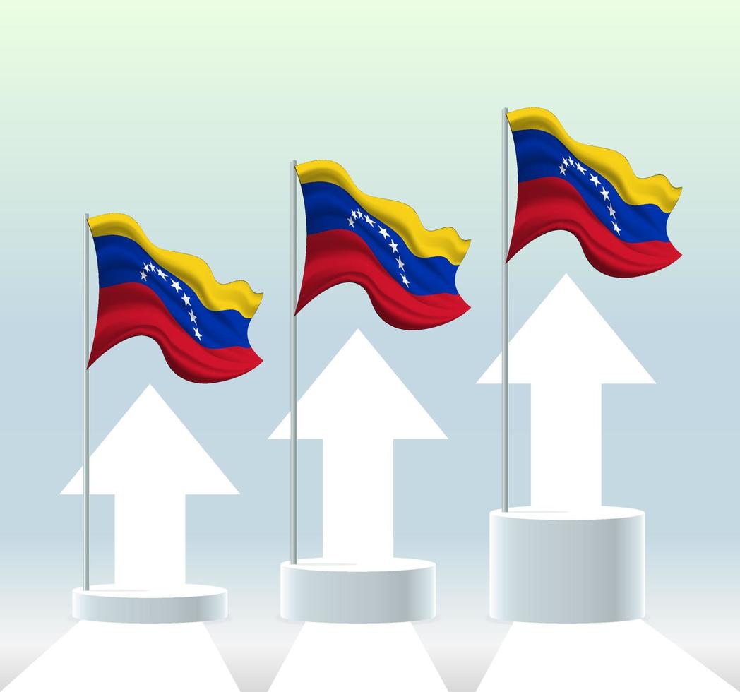 vlag van venezuela. het land zit in een stijgende lijn. wapperende vlaggenmast in moderne pastelkleuren. vlagtekening, arcering voor eenvoudige bewerking. sjabloonontwerp voor spandoek. vector