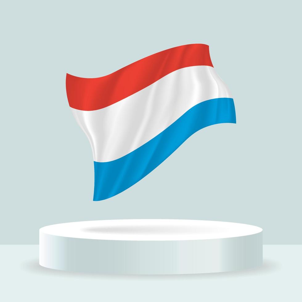 Luxemburgse vlag. 3D-weergave van de vlag weergegeven op de stand. wapperende vlag in moderne pastelkleuren. markeer tekenen, arcering en kleur op afzonderlijke lagen, netjes in groepen voor eenvoudige bewerking. vector