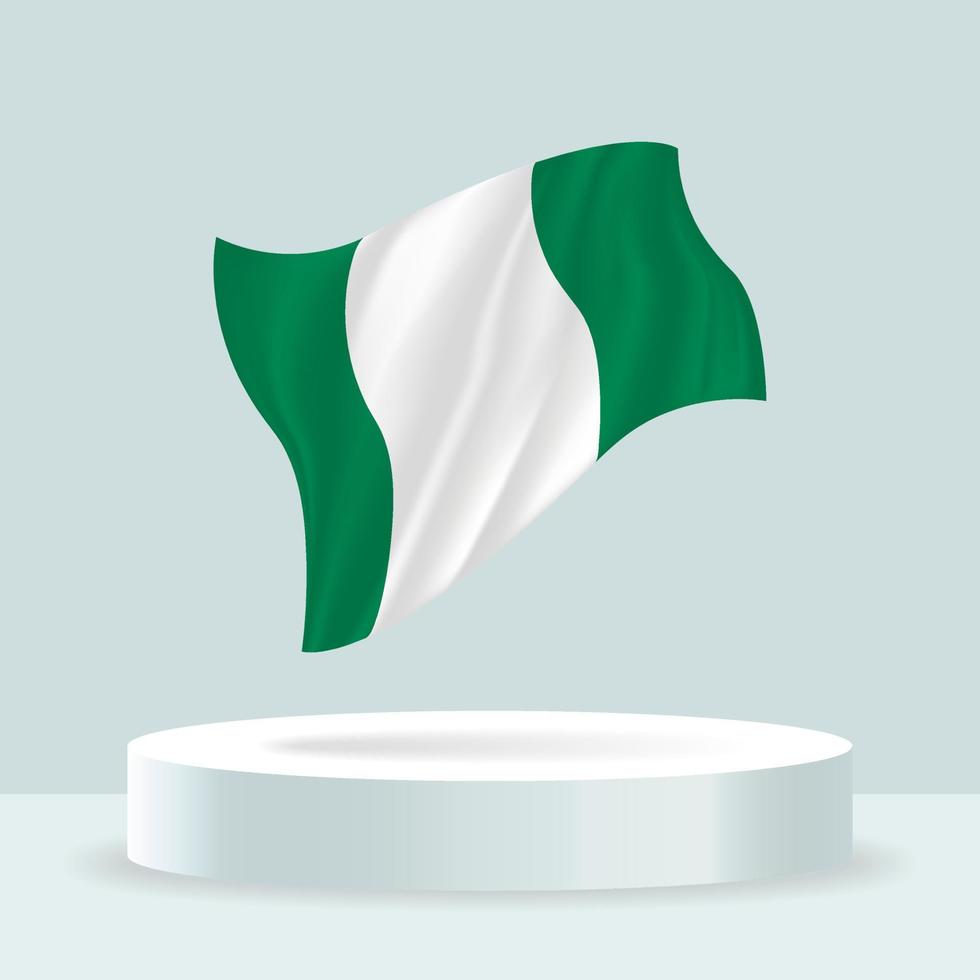 vlag van nigeria. 3D-weergave van de vlag weergegeven op de stand. wapperende vlag in moderne pastelkleuren. markeer tekenen, arcering en kleur op afzonderlijke lagen, netjes in groepen voor eenvoudige bewerking. vector