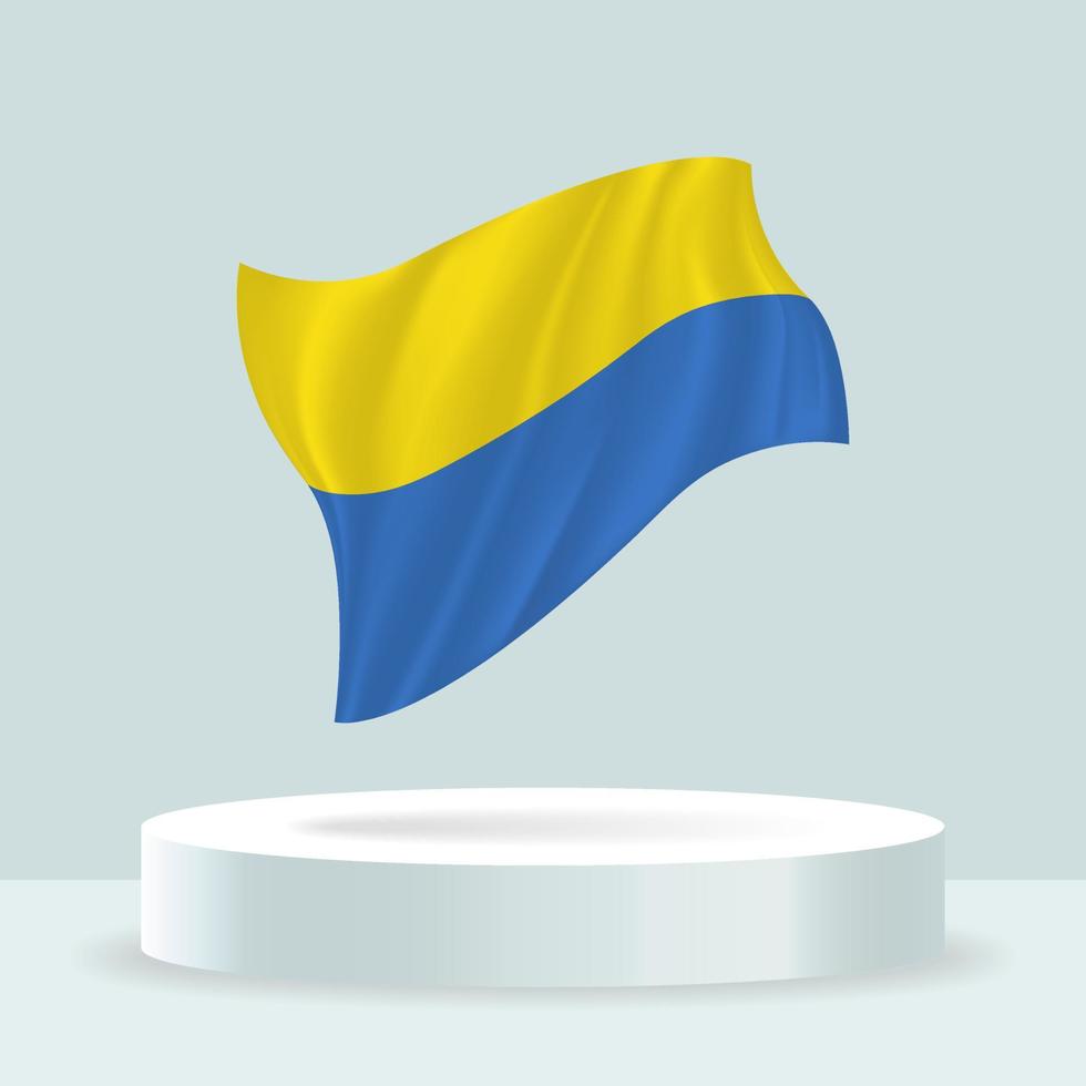 vlag van Oekraïne. 3D-weergave van de vlag weergegeven op de stand. wapperende vlag in moderne pastelkleuren. markeer tekenen, arcering en kleur op afzonderlijke lagen, netjes in groepen voor eenvoudige bewerking. vector