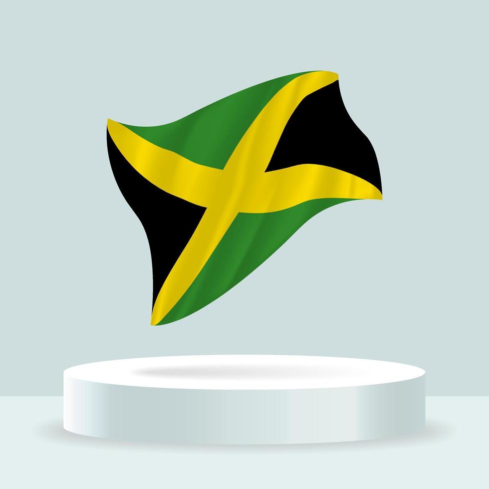 Jamaica vlag. 3D-weergave van de vlag weergegeven op de stand. wapperende vlag in moderne pastelkleuren. markeer tekenen, arcering en kleur op afzonderlijke lagen, netjes in groepen voor eenvoudige bewerking. vector