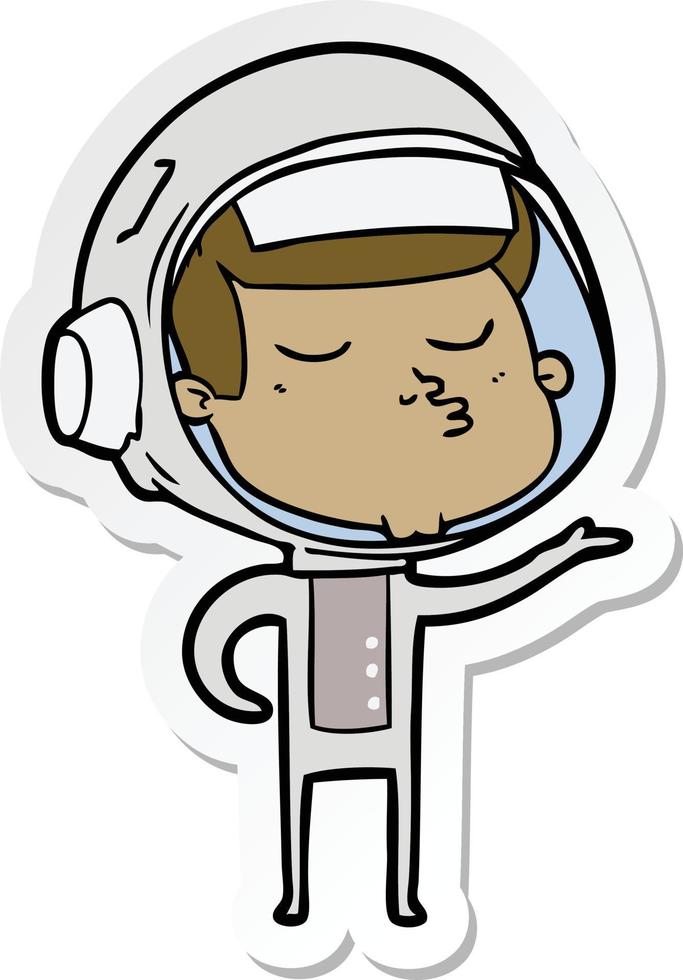 sticker van een cartoon zelfverzekerde astronaut vector