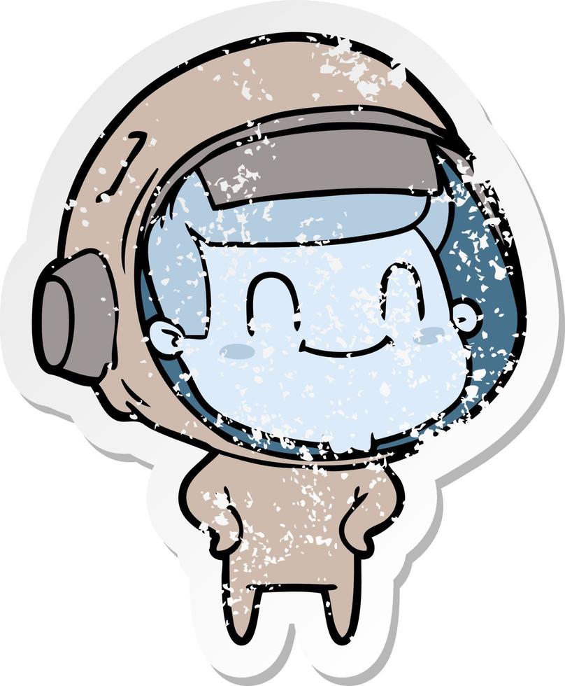 noodlijdende sticker van een happy cartoon astronaut man vector