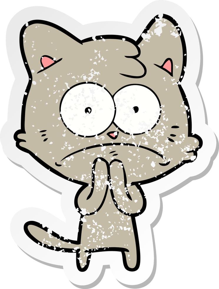 verontruste sticker van een cartoon nerveuze kat vector