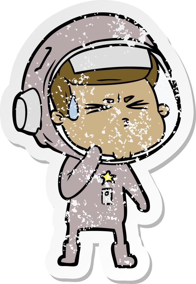 verontruste sticker van een cartoon gestresste astronaut vector