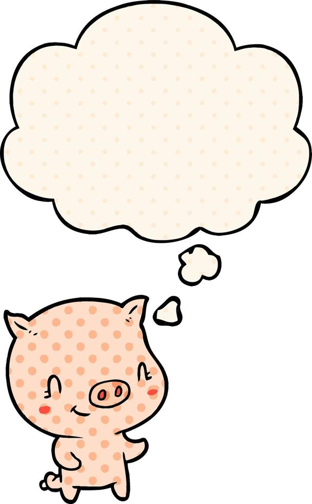 cartoon varken en gedachte zeepbel in stripboekstijl vector