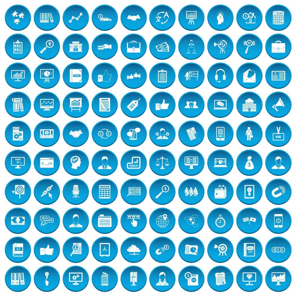 100 business training iconen set blauw vector