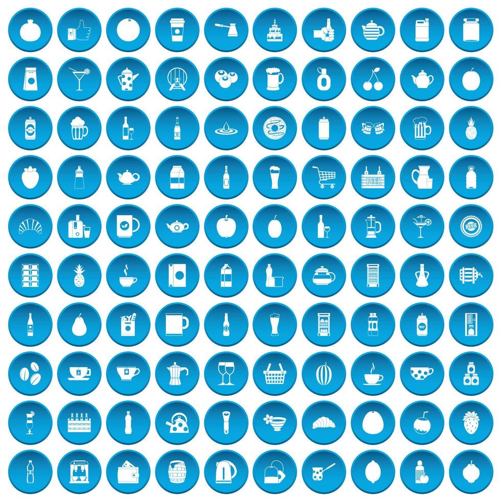 100 drank iconen set blauw vector