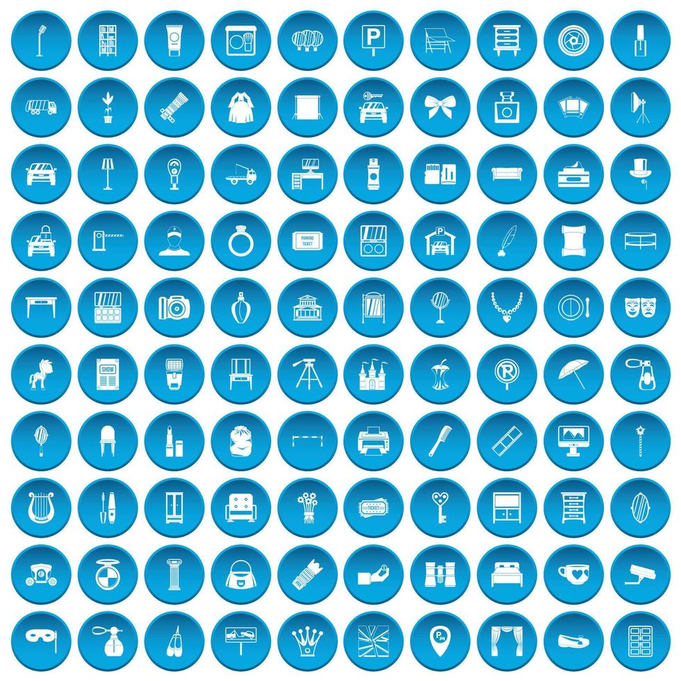 100 spiegelpictogrammen blauw ingesteld vector