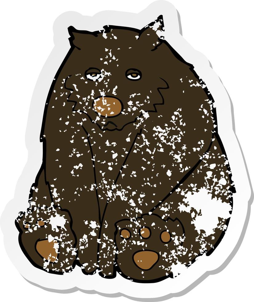 retro noodlijdende sticker van een cartoon ongelukkige zwarte beer vector