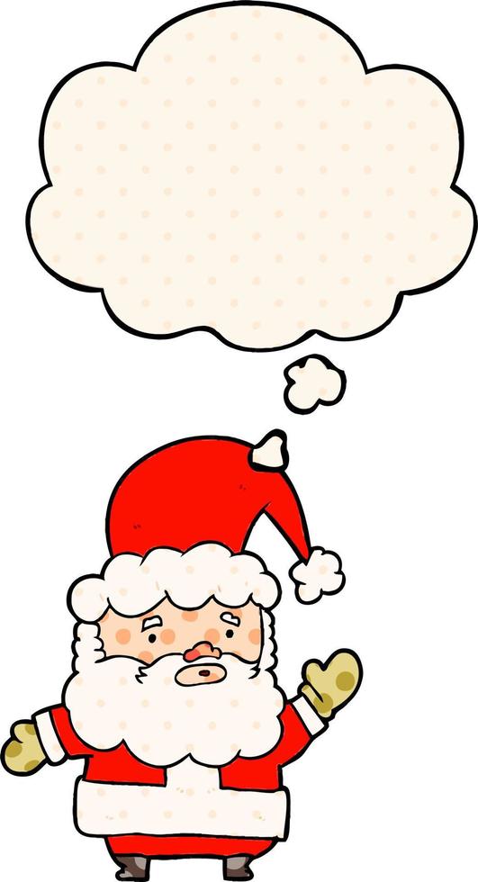 cartoon kerstman en gedachte zeepbel in stripboekstijl vector