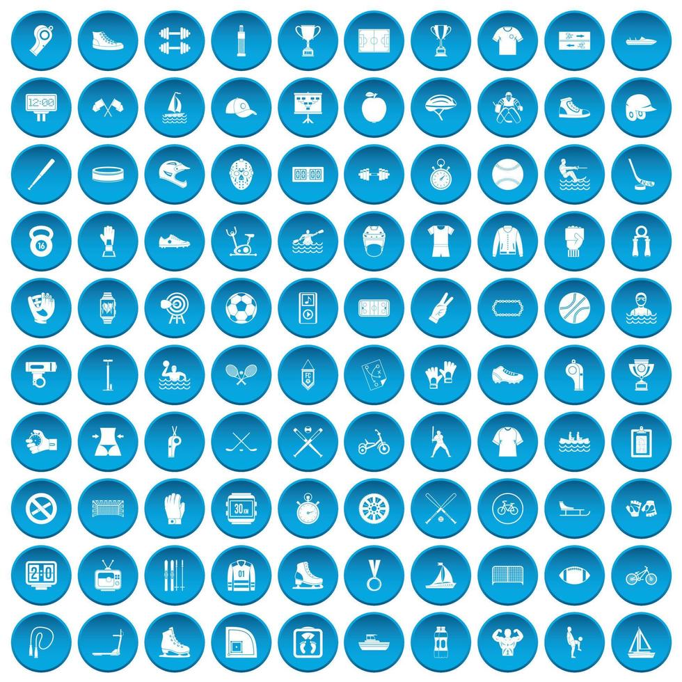 100 sport team iconen set blauw vector