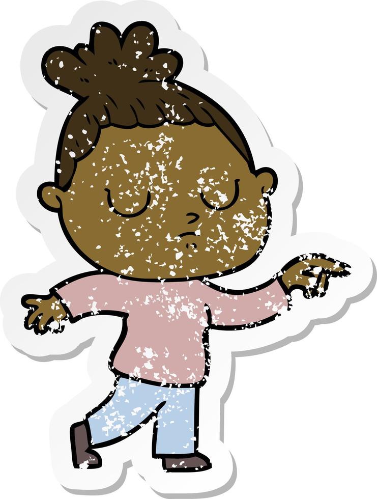 verontruste sticker van een cartoon kalme vrouw vector