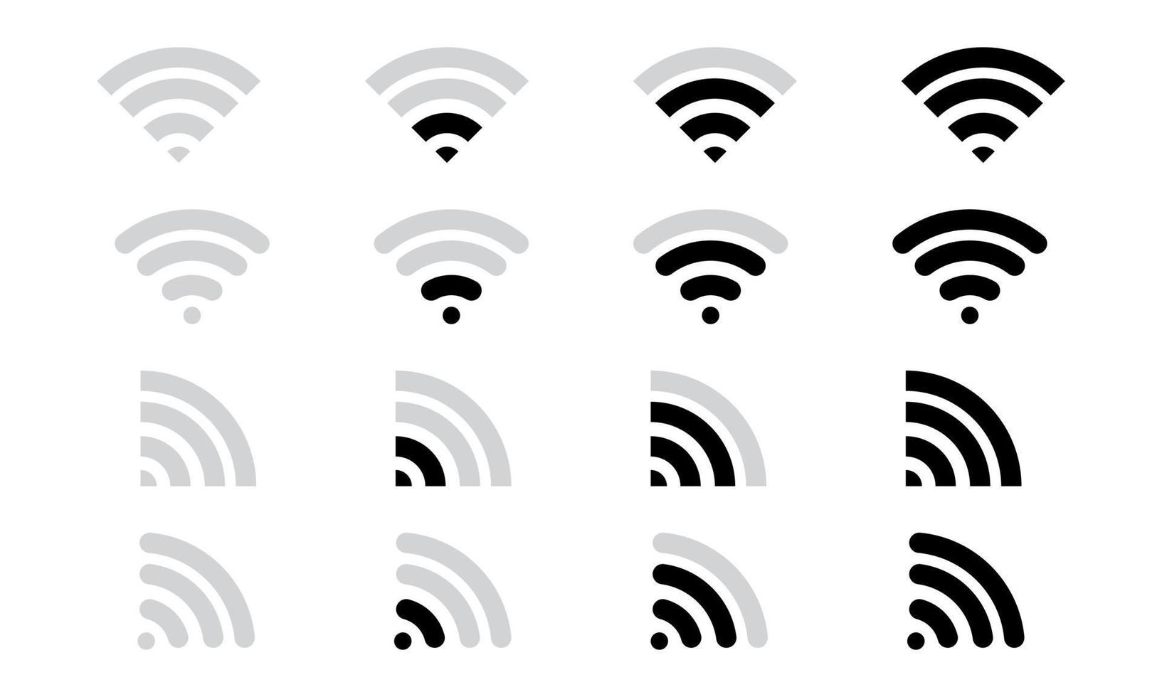 wifi-signaalpictogrammen verschillende vormen. communicatie, verbinding, internet, draadloos vector