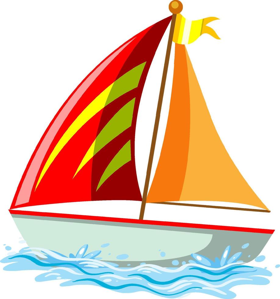 rode zeilboot op het water in cartoonstijl vector