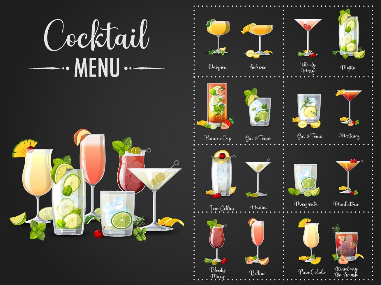 een gedrukt menu met cocktails vector