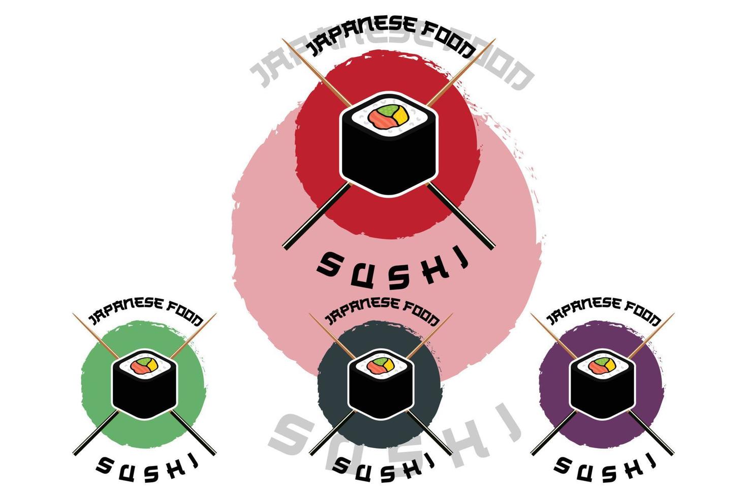 Japanse sushi food logo vector, met een verscheidenheid aan zeevruchten, achtergrondontwerp geschikt voor stickers, zeefdruk, banners, flayers, bedrijven vector