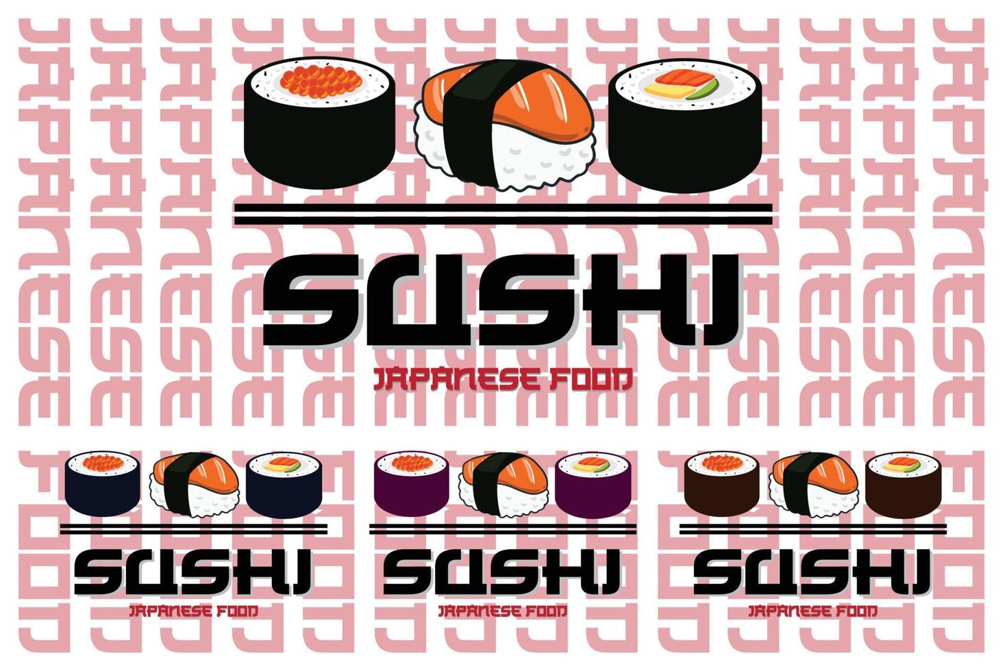 Japanse sushi food logo vector, met een verscheidenheid aan zeevruchten, achtergrondontwerp geschikt voor stickers, zeefdruk, banners, flayers, bedrijven vector