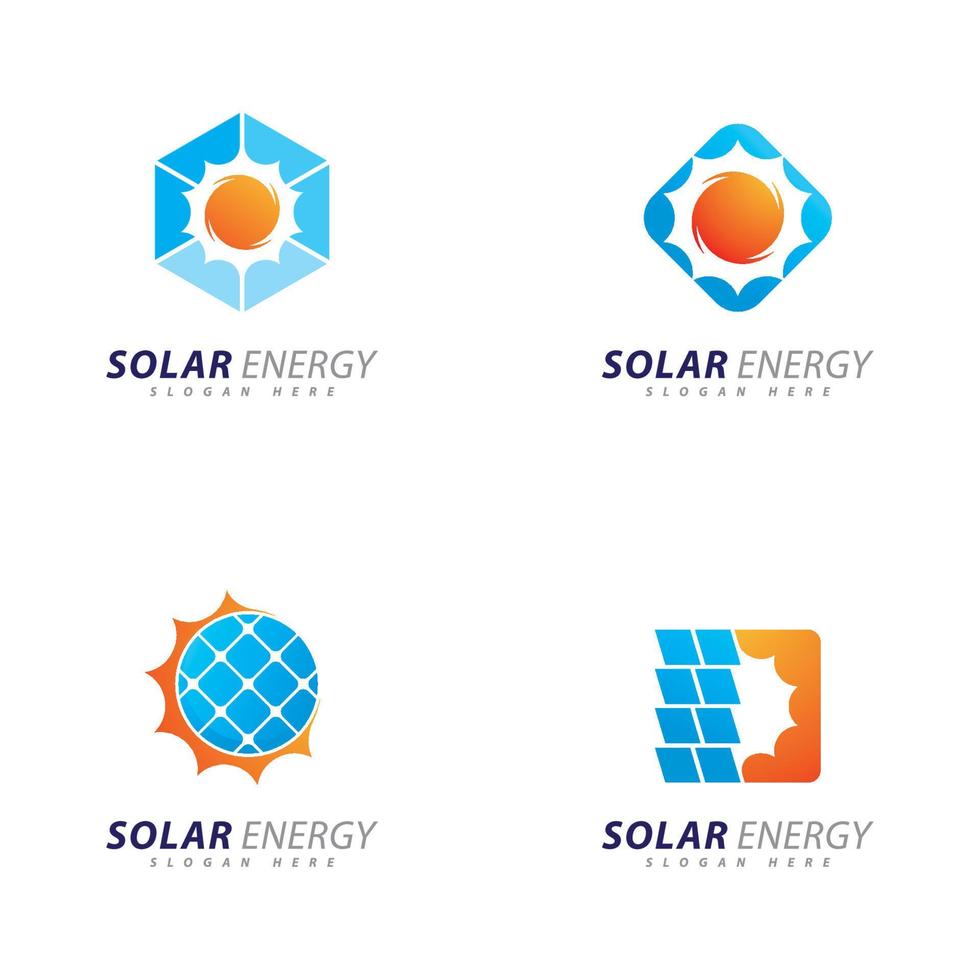 zon energie logo ontwerpsjabloon. creatief zonnepaneel energie elektrisch elektriciteit logo vector