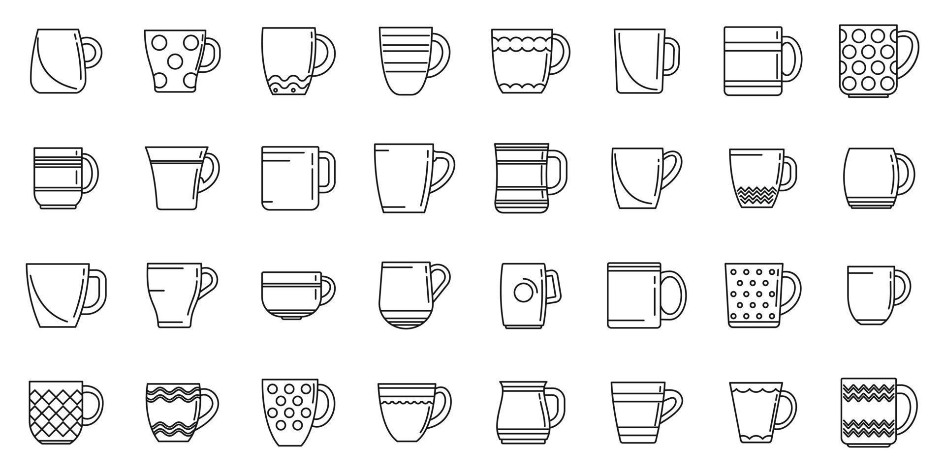 mok pictogrammen instellen overzicht vector. koffiekop vector