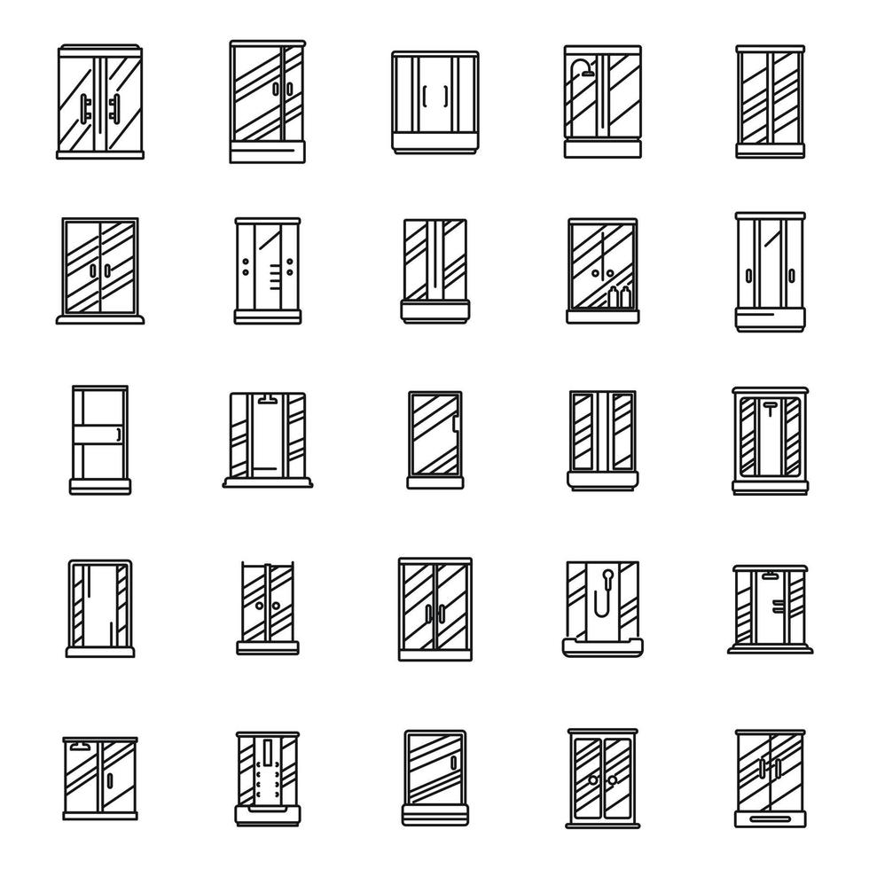 douchecabine pictogrammen instellen overzicht vector. keramische badkamer vector