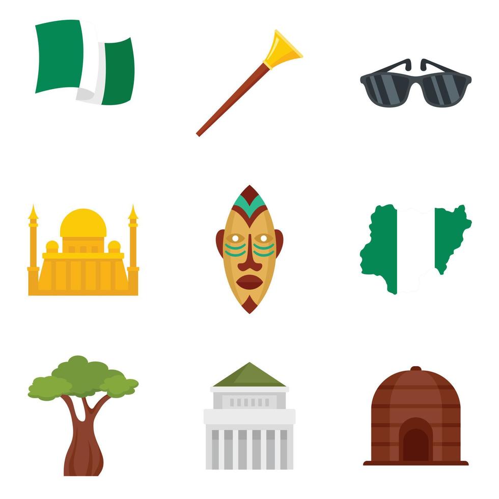 nigeria pictogrammen instellen platte vector geïsoleerd