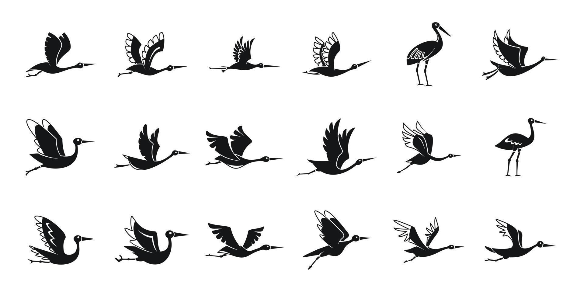 ooievaar vogel pictogrammen instellen eenvoudige vector. vogel vliegt vector