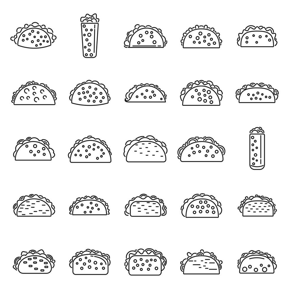 taco's pictogrammen instellen overzicht vector. voedsel menu vector