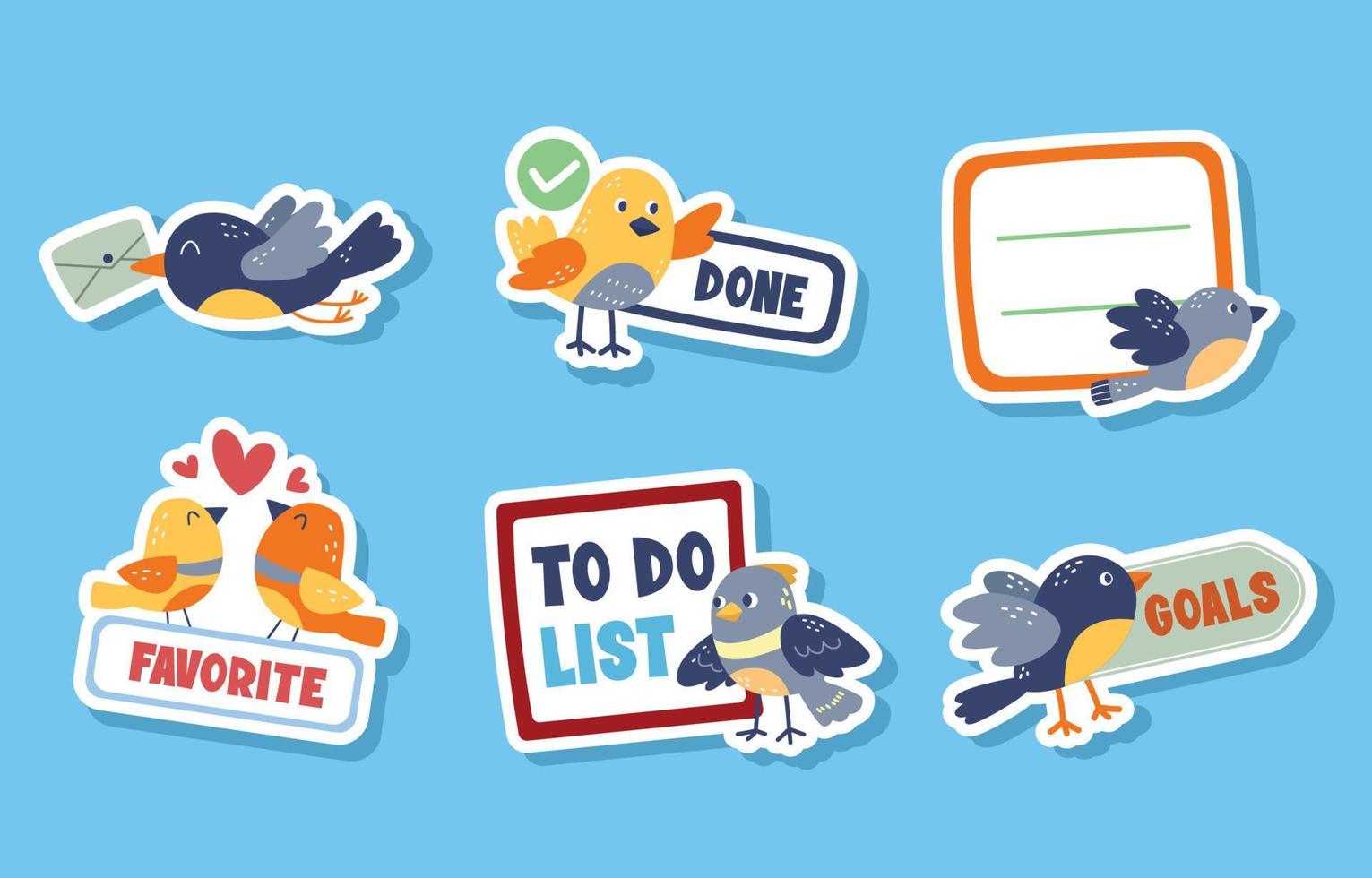 set dagboeksticker met vogelthema vector