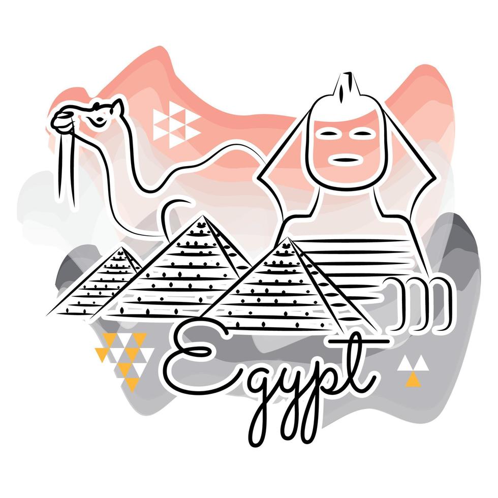 gekleurde egypte-reispromotie met piramides en kameelvector vector