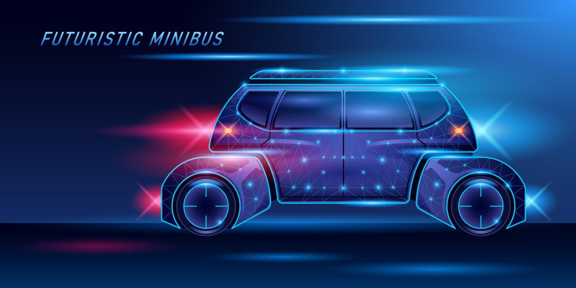 futuristisch minibus zijaanzicht op donkerblauwe achtergrond vector