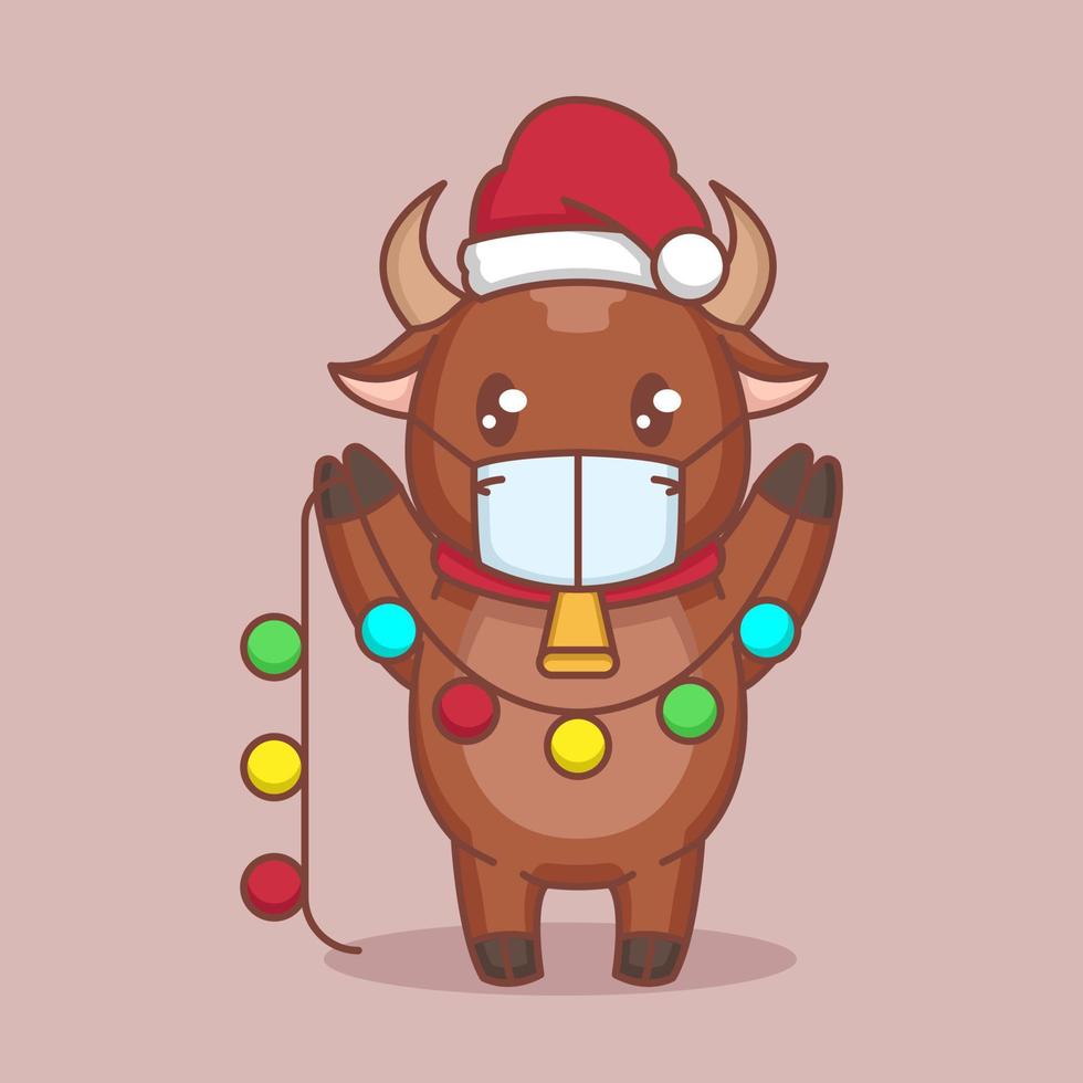 kerstmis en gelukkig nieuwjaar stier met gezichtsmasker vector