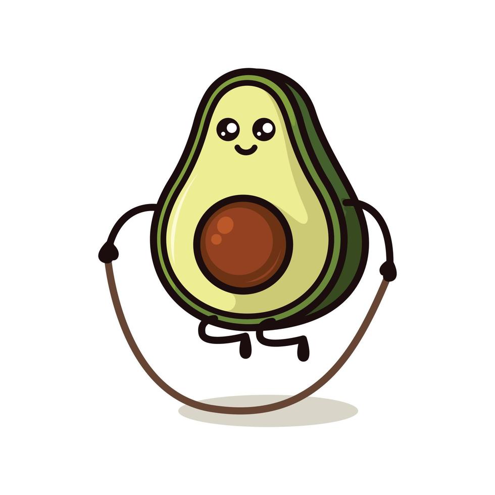 schattige avocado-mascotte in sportspel pose vector